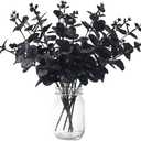 Laelfe Black Eucalyptus Stems Leaves Branches Fake Flower Arrangement Farmhouse Home Bathroom Decor 6Pcs (Black)