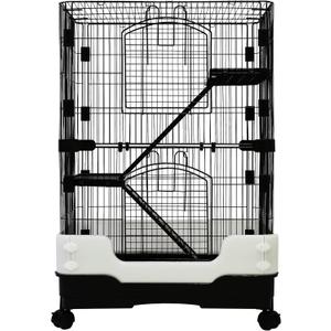 Homey Pet 3 Levels Chinchilla Ferret Pet Crate Small Animals Cages for Rat, Hamster, Guinea Pig, Squirrel, Include Caster Tray and Urine Guard (Black) (24.8"L x 16.5"W x 37.8"H)