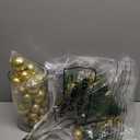 Giegxin 54 Pcs Gold Christmas Centerpiece for Table DIY Farmhouse Xmas Decor for Dinning Table 6 Artificial Pine Branches 47 Gold Vase Filler Balls 1 Glass Vase for Kitchen Tabletop Decor