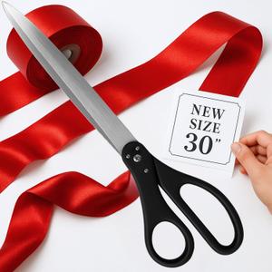 30 Inch Black Giant Scissors  Extra Large Ceremonial Cutting Tool with Red Ribbon for Grand Opening Event Supplies Decorations and Business Celebrations