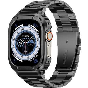MioHHR Stainless Steel Band and Case Compatible with Apple Watch Band 49mm, Men Metal Protective Bumper Cover for iWatch Series Ultra 3/2/1, Black
