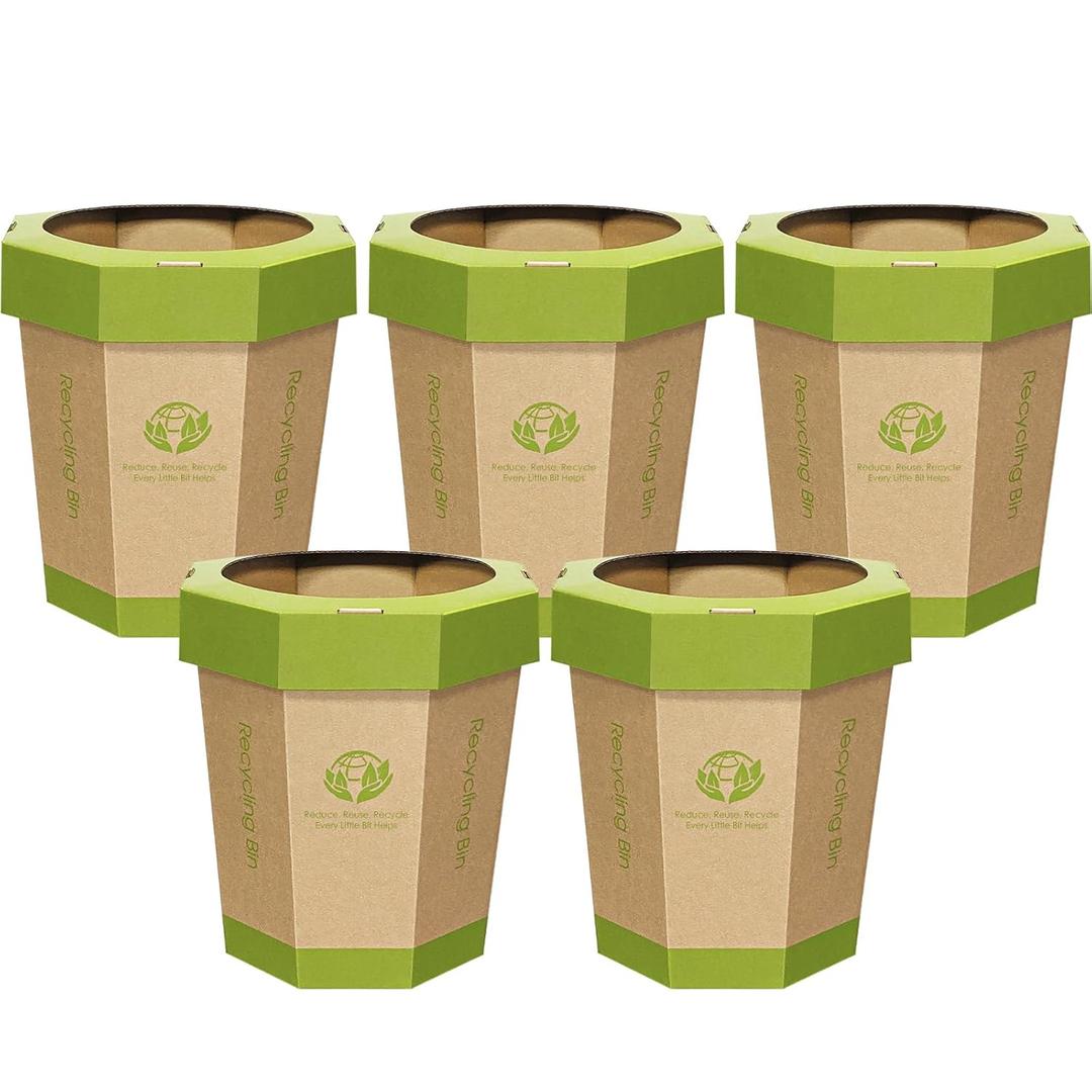 5 Pack Cardboard Trash Cans (3-Gallon) Reusable, Foldable, Recyclable, Plastic-Free Trash Bins & Outdoor Emergency Toilet for Kids - Garbage Cans ideal for Bedroom, Room, Office Indoor & Outdoor Use