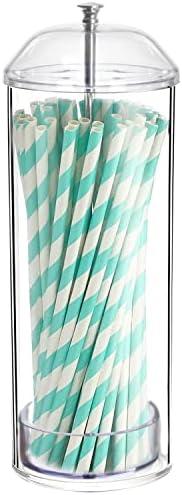 Youngever Straw Dispenser, Plastic Straw Holder with Lid, Drinking Straw Container with Lid