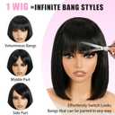 Farblick Bob Wig Human Hair With Bangs Wear and Go Glueless Wig Human Hair 8inch Straight Wig 180% Density Black Wig With Bangs For Women
