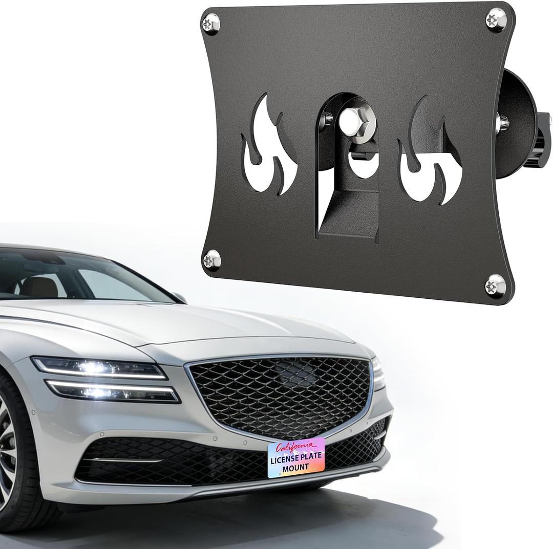 Front License Plate Frame Compatible with Genesis G70 G80 G90 GV70 GV80, No-Drill Grille Mount License Plate Holder with Screws, Anti-Theft Car Accessories