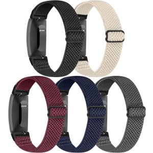 Elastic Watch Band Compatible with Fitbit Inspire /3/2/HR/Ace 2/3, Soft Nylon Sport Wristband Replacement Straps For Women & Men (Black+Beige+Burgundy+Indigo+Gray)