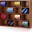 Wesiti Tie Box Organizer Wall Mounted Tie Rack with 16 Compartments Bamboo Belt Holder for Men Scarf Necktie Home Wall Closet (Dark Brown Color, 1 Piece)