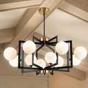 Dining Room Light Fixtures Over Table 12 Light Black Gold Chandelier, 33.86 inches