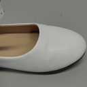 PANDANINJIA Girl's Toddler/ Little Kid Sara Bow Ballerina Flats Pearl Scallop Ankle Strap Dress Ballet Flat Shoes (White Pu, 13 M US Little Kid)
