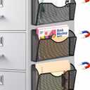 Magnetic File Holder 3 Pockets File Folder Organizer, Office Hanging Magazine Rack for File Cabinets, Magnetic Paper Holder, No Drilling Mail Organizer for Refrigerator, Whiteboard, Office, Kitchen