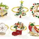 LBTING Christmas Napkin Rings Set of 6, Metal Napkin Ring Holders Tree Bells Snowflake Gloves Dinner Wedding Banquet Dinning Table Settings
