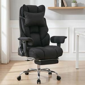 mokodo Big and Tall Office Chair 400lbs, Breathable Fabric Executive Desk Chair with Pocket Spring Cushion, 155° Reclining Computer Chair with Integrated Headrest & Lumbar Pillow (Black), Oversized