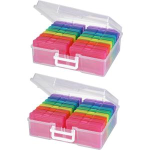 novelinks Transparent 4" x 6" Photo Cases and Clear Craft Keeper with Handle, 16 Inner Photo Organizers & Photo Storage Box, Plastic Photo Storage Containers (Color - 2Pack)