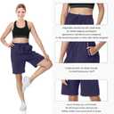 YOYOYOGA Women's Bermuda Shorts with Pockets High Waisted Knee Length Shorts 7" Long Shorts Athletic Walking Casual Workout (Blue, M)