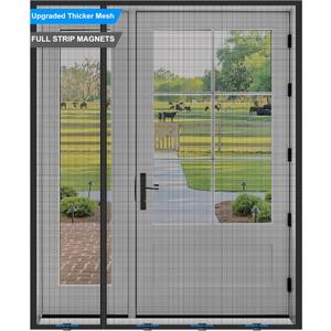 Magnetic Screen Door 72 x 80 in, Thicker 265g/ Mesh, Reversible Left Right Side Opening Wide Magnetic Screen Door, Upgraded-Model Full Strip Magnets for Sliding & French Doors (Black)