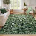 Anidaroel Green Large Area Rugs 8x10, Botanical Floral Washable Rug for Living Room, Soft Rugs for Bedroom Non-Slip Ultra-Thin Modern Rug Dining Room Mat Throw Carpet for Dorm Apartment