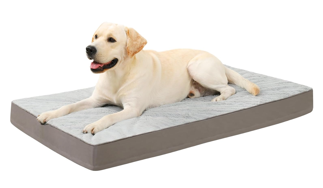 KSIIA Orthopedic Dog Bed Dog Crate Bed Waterproof for Large Dogs Deluxe Plush Washable Pet Mat with Egg Crate Foam & Removable Cover, 35 x 22 Inch, Gray