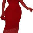 Doweha Womens Sexy Bodycon Lace Dress Elegant Long Sleeve Midi 2 Piece Dress Sets Cocktail Party Birthday Date Night Outfit (Medium, Red)