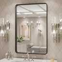 LOAAO 24X30 Inch Black Metal Framed Bathroom Mirror for Wall, Matte Black Bathroom Vanity Mirror Farmhouse, Large Rounded Rectangle Mirror, Anti-Rust, Hangs Horizontally or Vertically