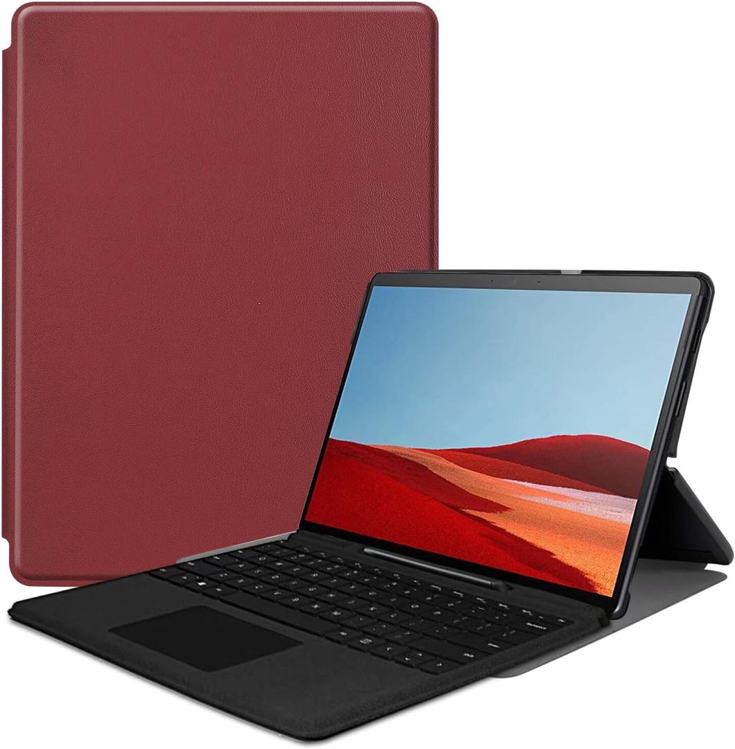 Tablet Cover for Microsoft Surface Pro X 13" (2021/2020/2019 Release),Ultra Slim Lightweight Leather Case for Microsoft Surface Pro X,Compatible with Type Cover Keyboard (Dark red)