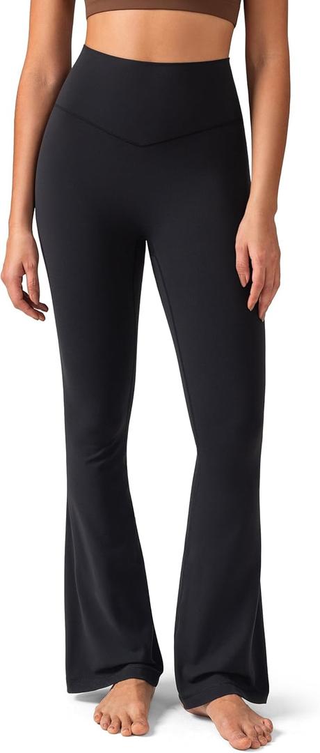 Colorfulkoala No Front Seam Flare Leggings Dreamlux High-Waisted Workout Yoga Pants for Women 29.5" Inseam(XS, Black)