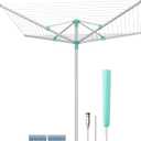 SONGMICS Umbrella Drying Rack, Retractable Outdoor Drying Rack, Height Adjustable, 197 ft Long Clothesline, Holds 6 Laundry Loads, for Garden, with Ground Spike, Cover, Silver and Green ULLR302E01, 71.3"D x 71.3"W x H