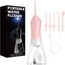 Water Dental Flosser Teeth Pick: Portable Cordless Oral Irrigator 320ML Rechargeable Travel Irrigation Cleaner with 5 Flossing Tips, IPX7 Waterproof Electric Flossing Machine for Teeth Cleaning (Pink)