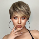 Female Hair Wigs - Short Golden Brown Wavy With Bangs, Layered Human Hair Wigs for Women