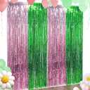 4 x Witch Party Decorations 2-Pack - Pink & Green Foil Fringe Backdrop Curtains + Photo Booth Props Kit for Halloween Birthday, Themed Streamers Backdrop Supplies (6.6 x 6.6 ft)