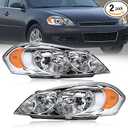 Fullux Headlight Assembly Headlights, Compatible with 2006-2013 Chevy Impala/2014-2016 Impala Limited/2006-2007 Monte Carlo Left and Right Side Replacement Headlamp Chrome Housing Clear Reflector