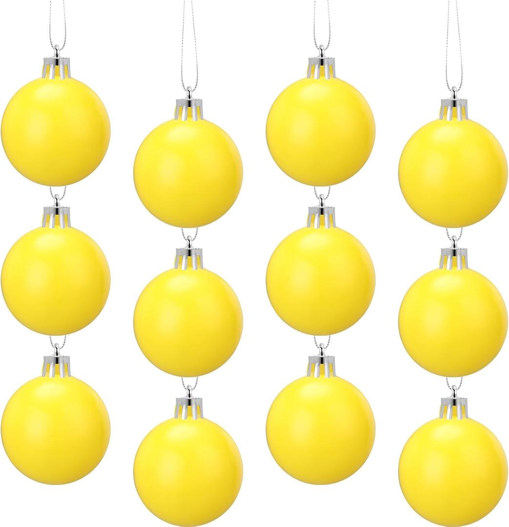 12 Pcs 2.4 inches Yellow Christmas Ball Christmas Tree Ornaments Christmas Tree Pendants Xmas Shiny Balls Baubles Set for Christmas Tree Hanging Wreath Garland DecorationsMatte Yellow
