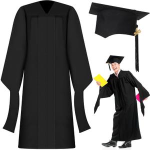 Mepase Master Graduation Cap Gown and Hood 2026 Cotton Matte Black Unisex Master Degree Graduation Regalia with Cap Gown Hood (Black)