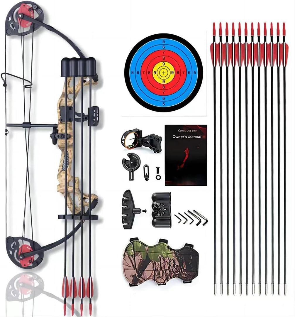 Compound Bow Archery for Youth and Beginner, Right Handed,19”-28” Draw Length,15-29 Lbs Draw Weight, 260 fps