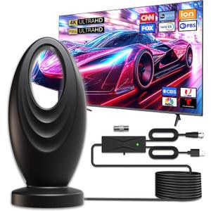 2025 TV Antenna for Smart TV and Old TV, 2200+ Miles Range HD Digital TV Antenna Indoor with 360° Signal Strongest Booster, Supports Local Channels 1080P 4K Reception for Home, RV, Camping 32ft Cable, Black