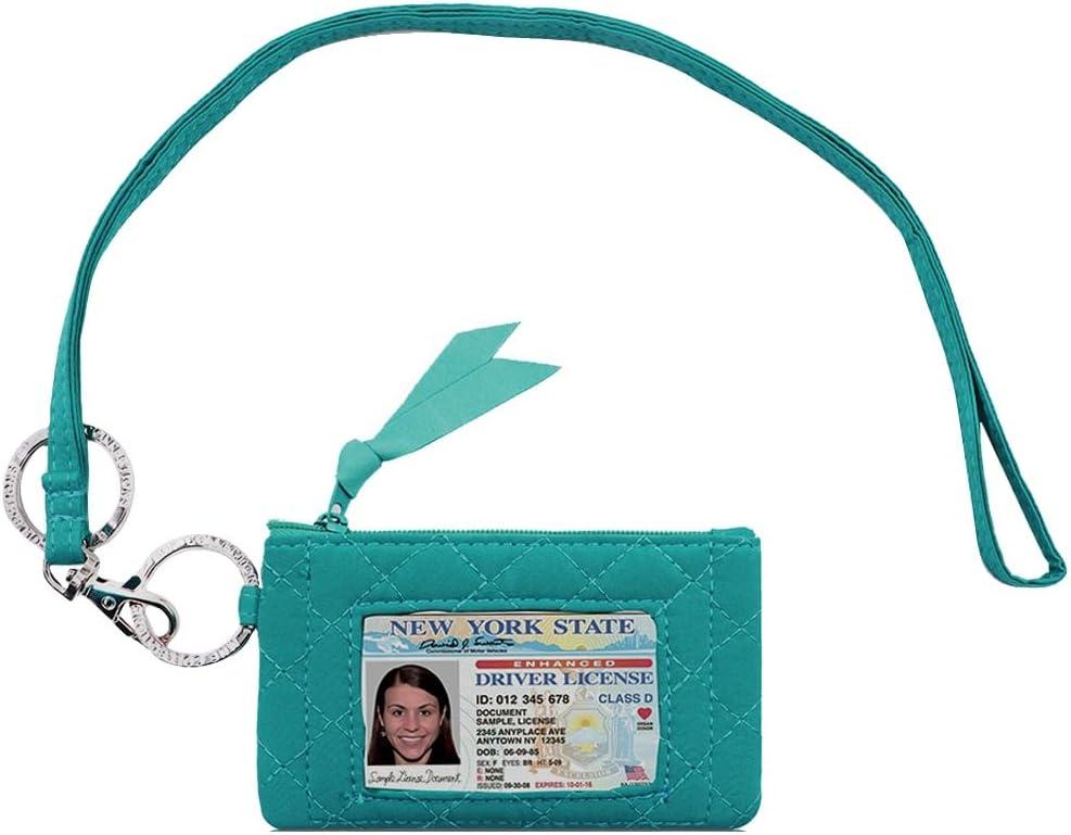 Lanyard with Wallet - Zip ID Case with Lanyard - Lanyard with id Holder - Card Holder Keychain with Zippers -Premium Quilted Microfiber - Jade