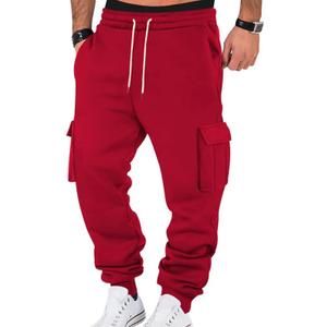 Mens Fleece Cargo Sweatpants Heavyweight Elastic Waist Pants with Pockets Baggy Drawstring Jogger Pants (XL, Red-1)