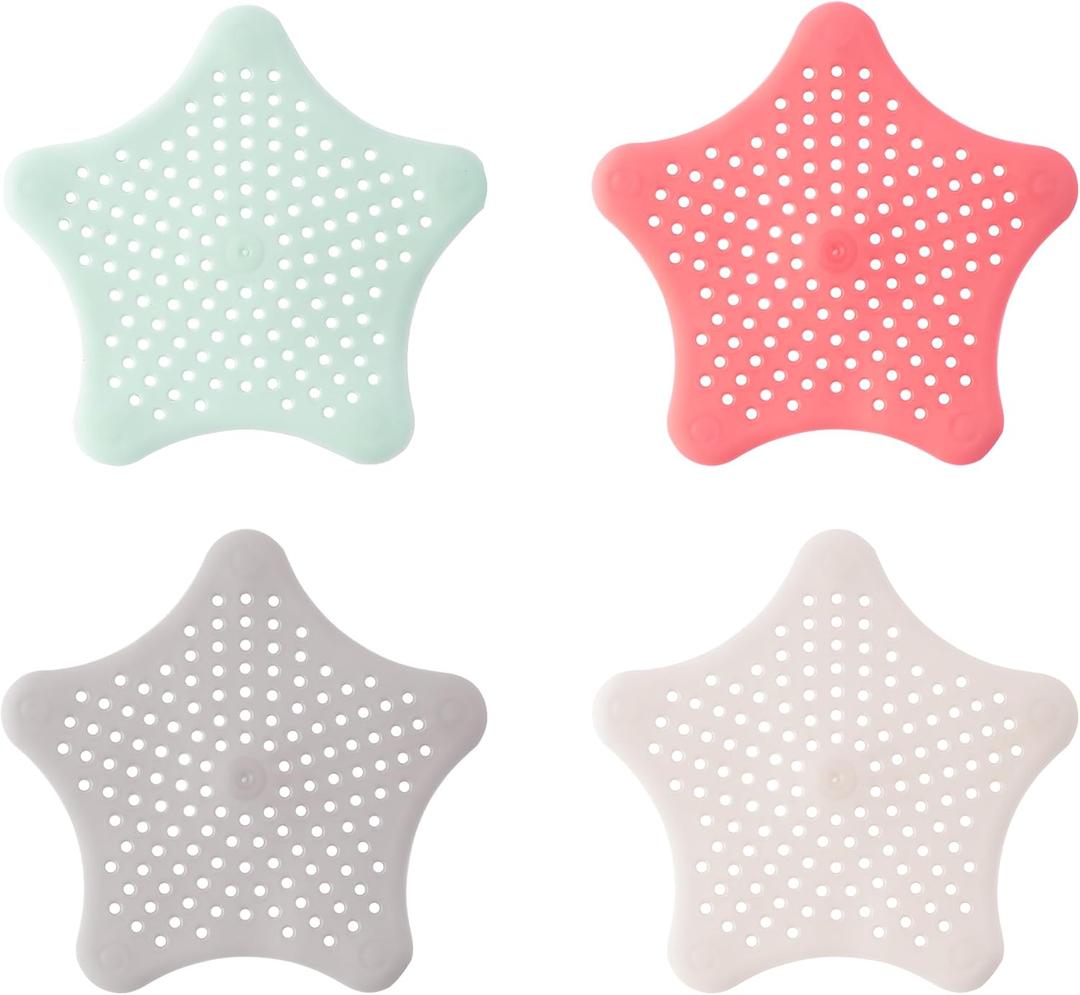 Shower Drain Hair Catcher 4 Pcs - Flexible Bathroom & Shower Drain Cover - Star Shaped Drain Cover Kitchen Sink - Silicone Sink Strainer, Multipurpose, Multicolor 