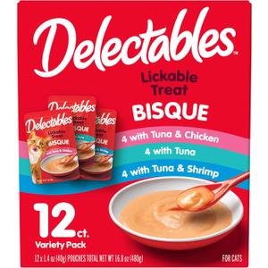 Delectables Bisque Lickable Wet Cat Treats - Chicken, Tuna & Shrimp, 12 count (EXP Oct 15 2026)
