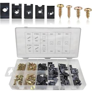 170 PCS Car U-Clip and Screw Kit, 9 Sizes Rust-Proof Fasteners for Dashboard Door Panel, Perfect Fit Anti-loosening Bolt Replacement, Universal for Most Cars Repair Accessory (Multicolored)