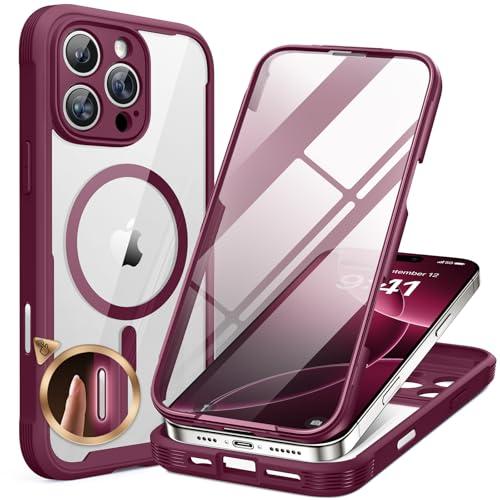 Miracase Magnetic for iPhone 16 Pro Max  Case Full-Body Phone with Built-in Glass Screen Protector, [Compatible with MagSafe] Military Drop Proof 16 Pro Max Cover Bumper 6.3 inch, Plum