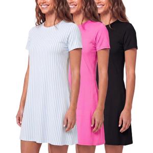 3 Pack Women's T Shirt Dresses Casual Short Sleeve Midi Dress Pockets | Available In Plus Size, Summer, Cute, Vacation, Breathable, Shift, Jersey, Beach, Travel, Work, Swing, Loose, Comfy, Everyday