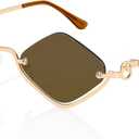 TYA Retro Y2k Sunglasses for Women Men,Trendy Semi-Rimless Sun Glasses Irregular Narrow Gold Sunnies UV400 (Gold Frame - Tan Lens)