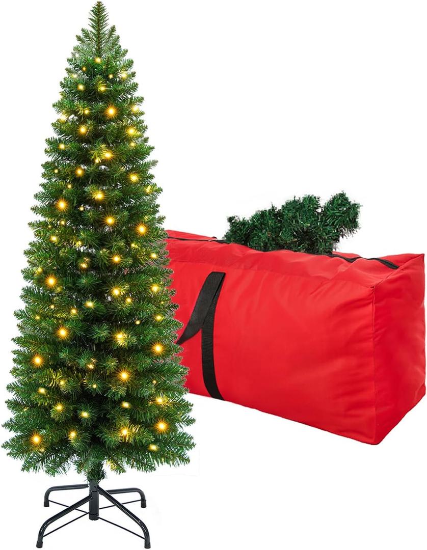 4ft Pre-Lit Slim Artificial Christmas Tree - 100 Warm White LED Lights, 260 Realistic Tips, Foldable Metal Stand - Family & Pet-Friendly, Easy Setup for Holiday Magic