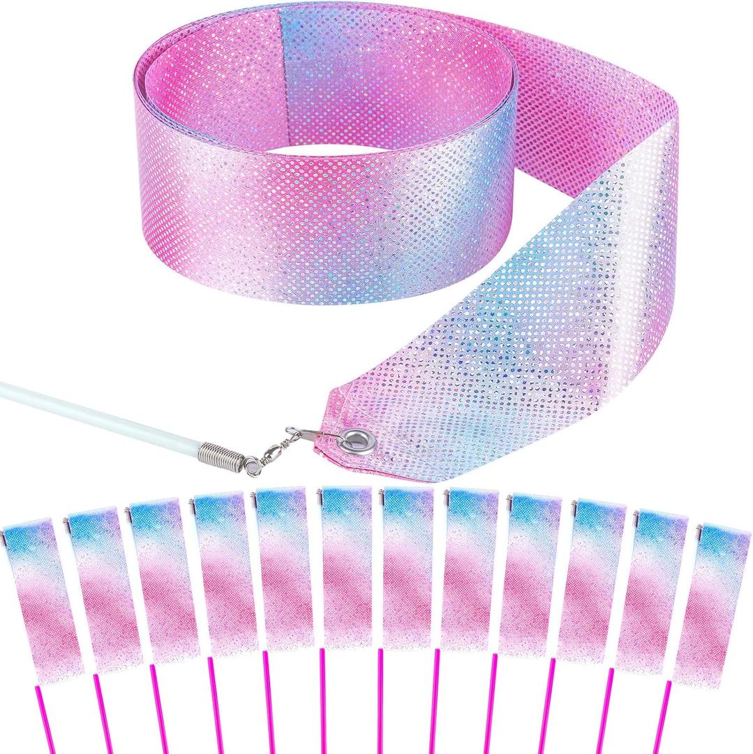 14PCS Sparkling Dance Ribbon for Kids Girls Princess Mermaid Ballet Ballerina Gymnastics Birthday Party Favors Decorations, Kids Twirling Streamer Ribbon Dancer Wands for Outdoor Toys