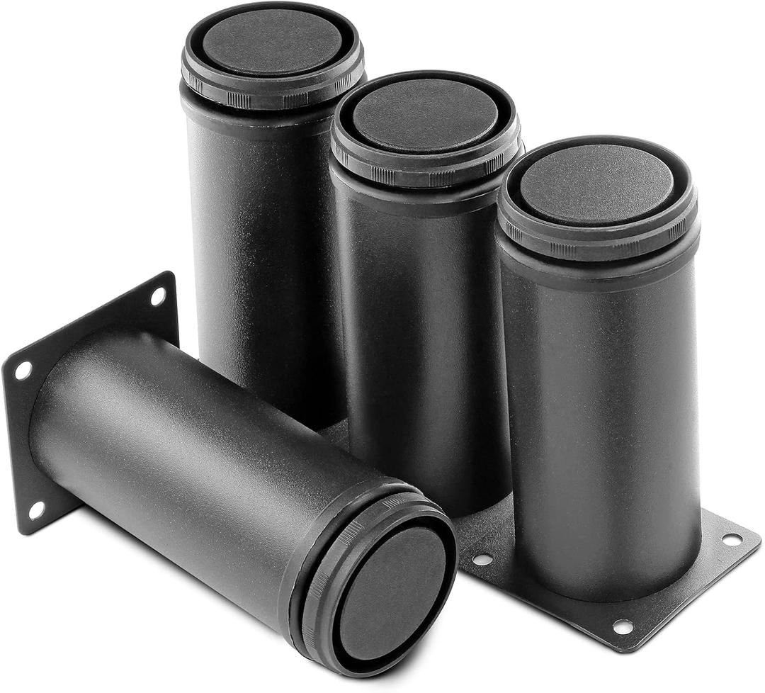 5 Inch Metal Furniture Legs Stainless Steel Adjustable Legs Black Metal Legs Round Cabinet Legs for Coffee Table Cabinet Desk Sofa Shelves, Pack of 4