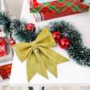 TONIFUL 12x14 Inch Glitter Bow Gold Shiny Christams Bow for Home Party Wedding Indoor Decoration Gift Wrapping Accessories, Christams Whreath Bow DIY Handcraft Bow