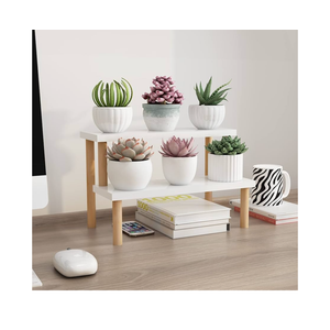 Small Plant Stand Indoor Ladder Shelf Desk, 2 Tiers Desktop Flower Stand Window Sill ,Wood Display Stand for Succulent Cupcake Spice Rack Countertop ( White, 14.2")