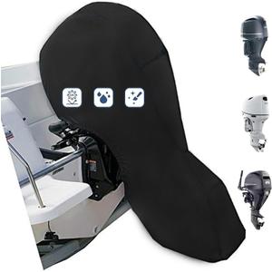 FLYMEI Outboard Motor Cover Fit 60-90 HP Motor, Waterproof Full Boat Motor Cover 600D Heavy Duty Oxford Fabric with PU Coating, Windproof Outboard Engine Hood Cover with Zipper, Universal, Black