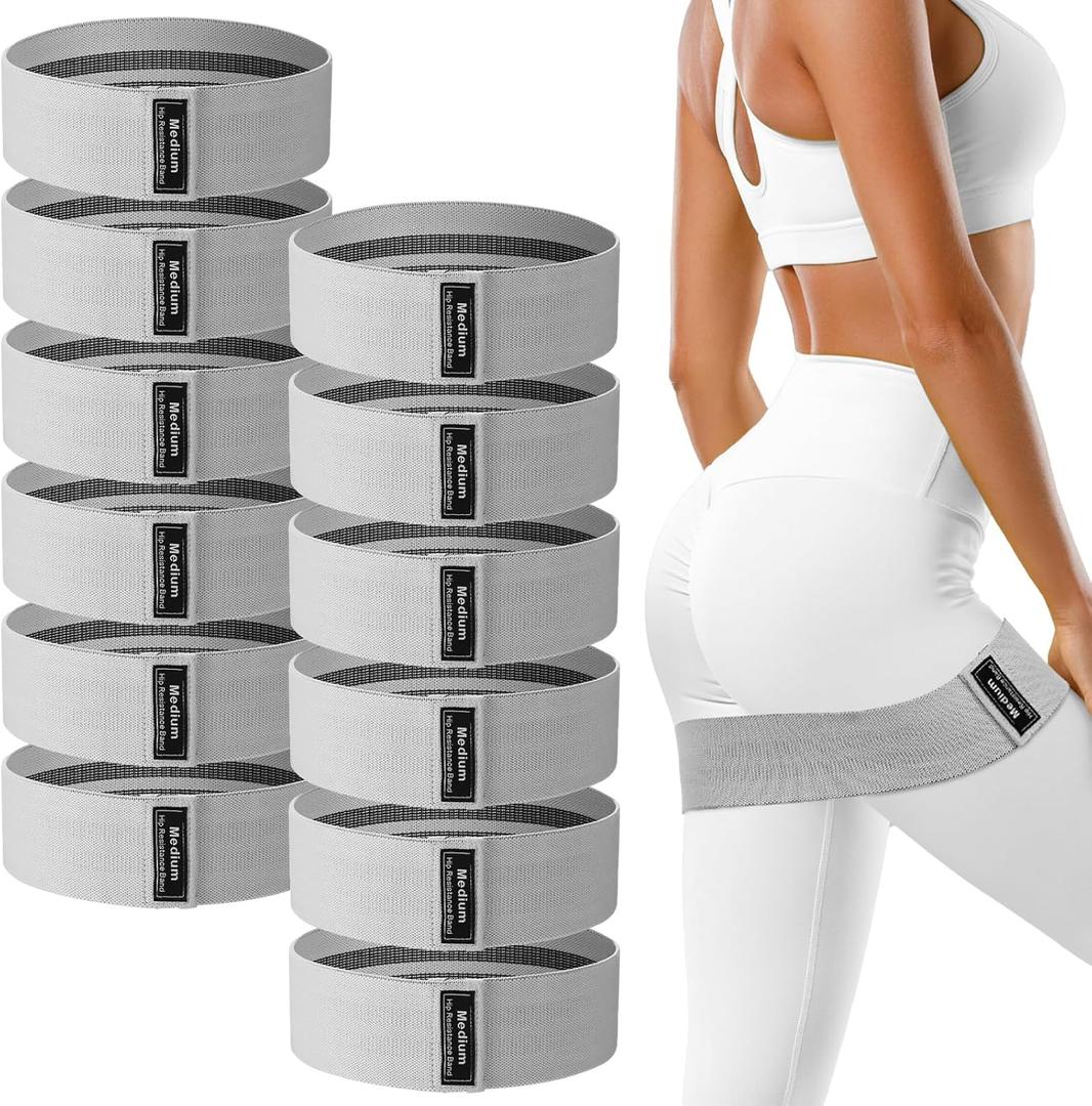 12 Pcs Fabric Resistance Bands for Working Out Non-Slip Booty Exercise Loop Bands for Women Men Glutes Hip Thigh Butt Yoga Pilates Fitness Gym, Light Medium Heavy, Medium Resistance