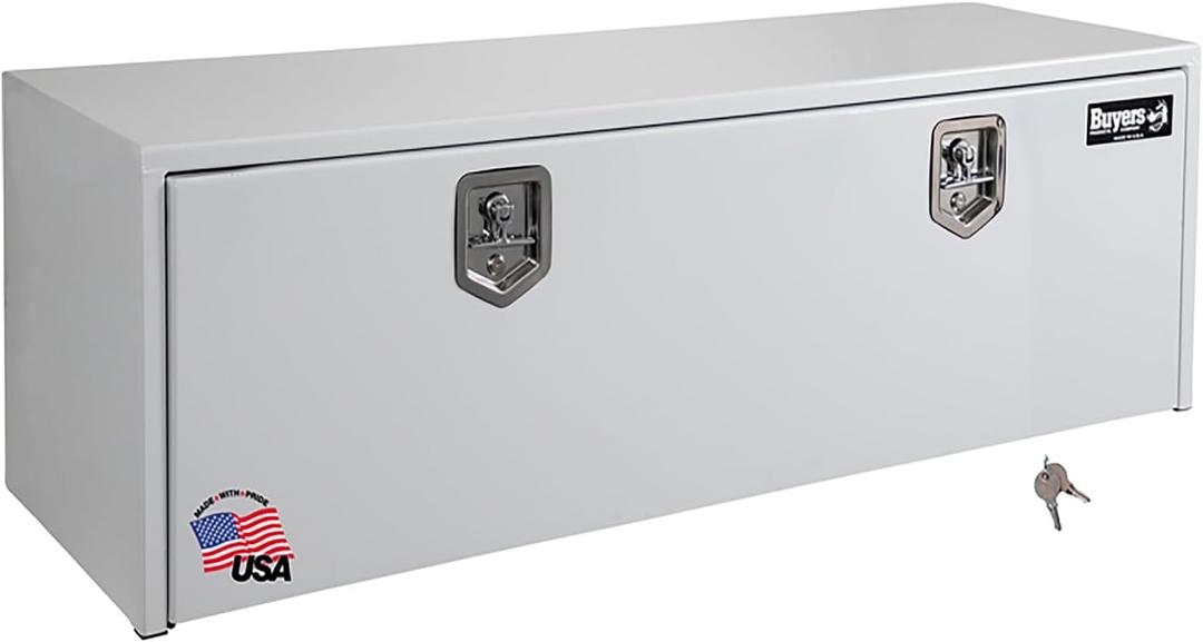 Buyers Products 1702415 Steel Underbody Truck Box, 18x 18x 60 Inch, Job Site Box, Lockable T-Handle Latch, Utility Tool Box, Heavy Duty Storage and Organizer, Made In The USA, White